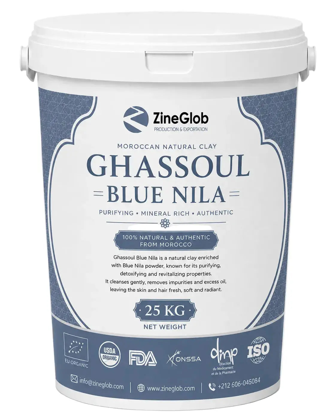 Bulk Ghassoul Blue Nila 25 KG Wholesale - Moroccan Natural Clay with Blue Nila