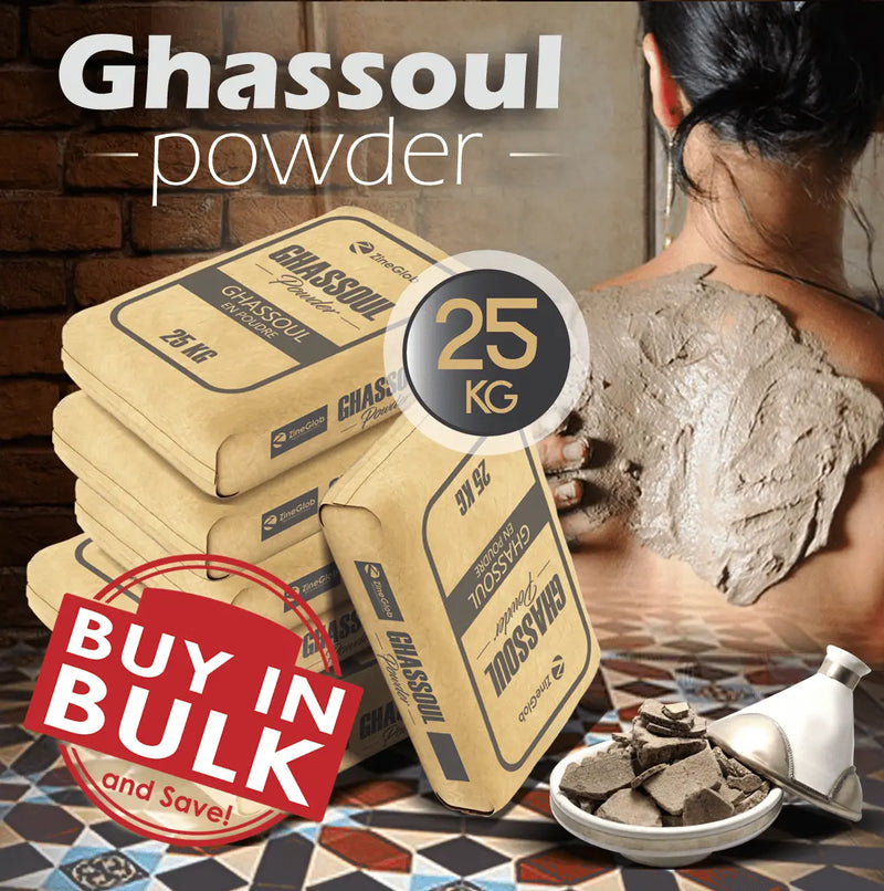 ZINEGLOB | First producer of Organic Moroccan Argan oil IN BULK NATURAL GHASSOUL CLAY POWDER