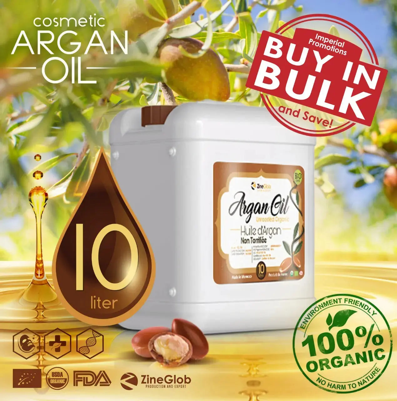 Argan Oil Products IN BULK PURE COSMETIC ARGAN OIL (10 LITERS)