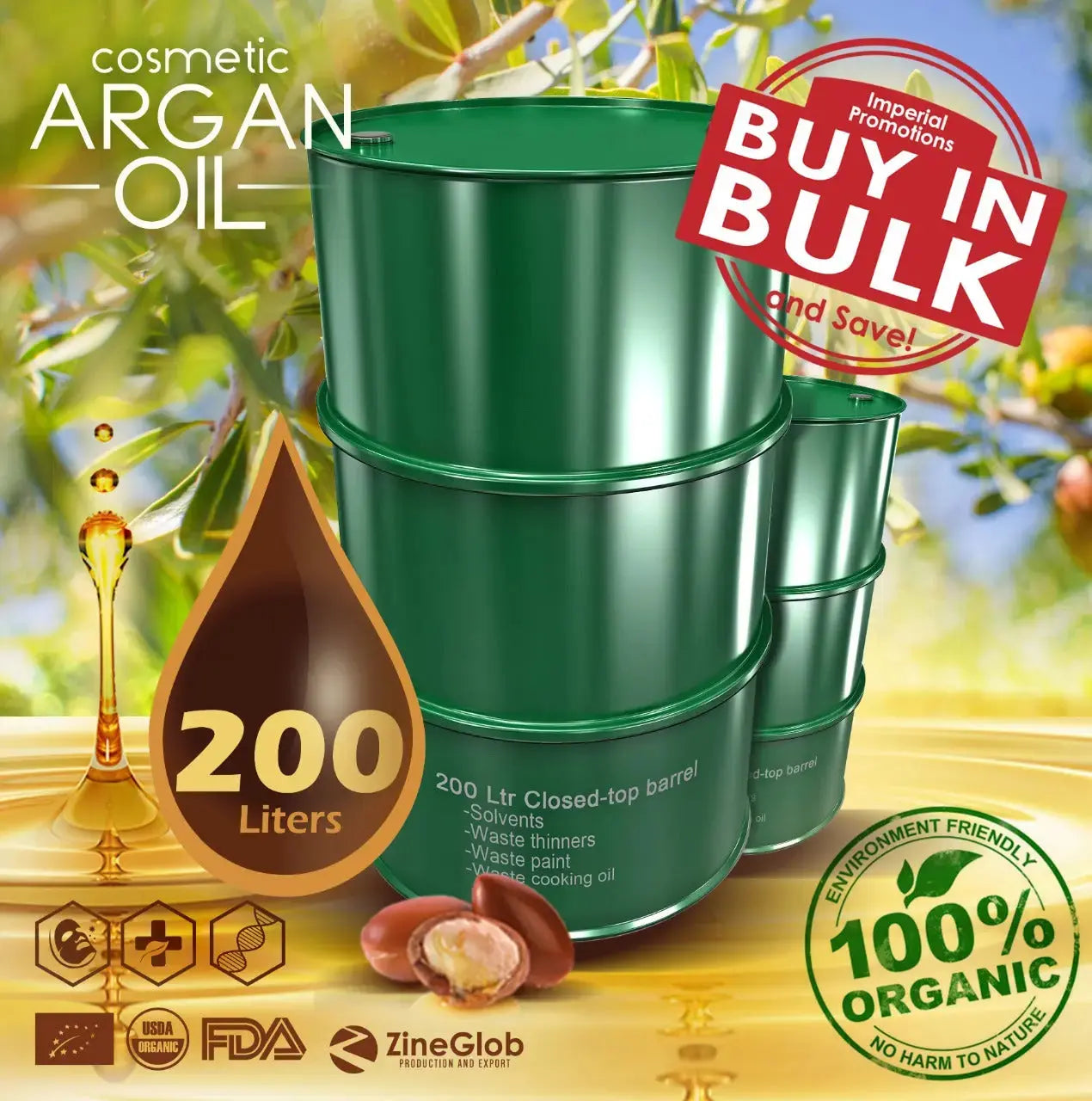 Argan Oil Products IN BULK PURE COSMETIC ARGAN OIL (200 liters)
